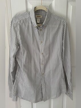 Diesel Light Gray and White Striped Button-Down Shirt